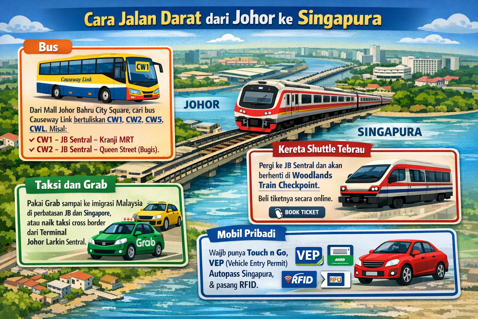 4 cara jalan darat dari johor ke singapore