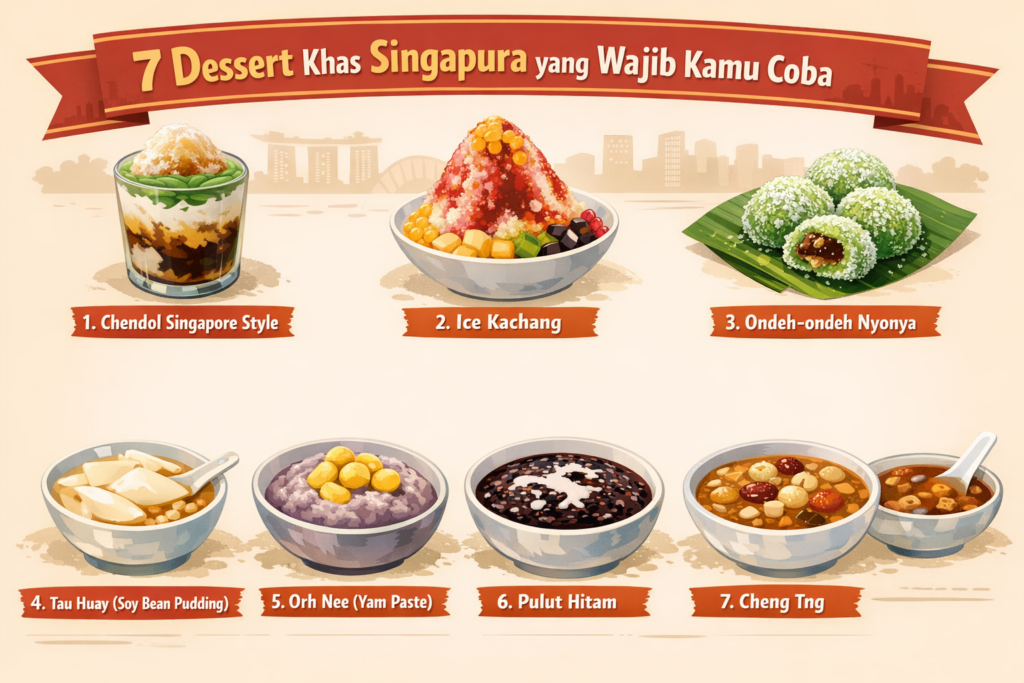 infografis yang berisi daftar dessert khas singapura