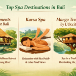 Infografis spa terbaik di Bali: Fivelements Retreat Bali, Karsa Spa, dan Mango Tree Spa by L'Occitane