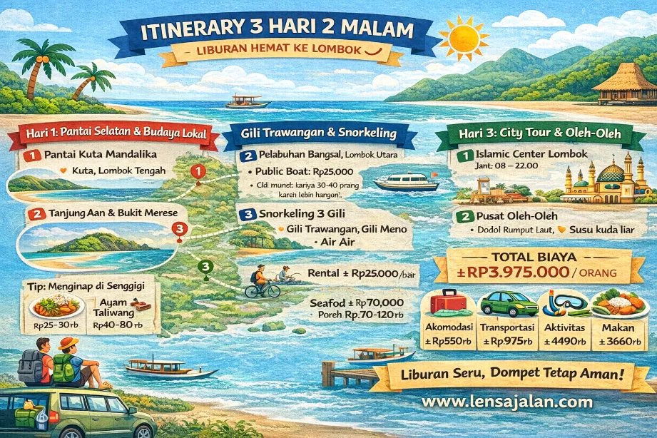 itinerary 3 hari 2 malam liburan ke lombok
