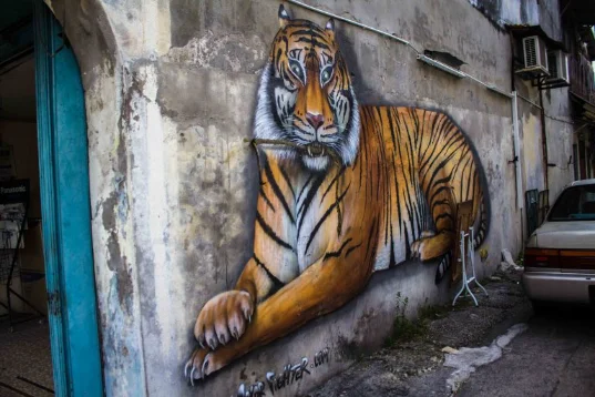 mural bergambar harimau di lebuh chulia street art penang malaysia