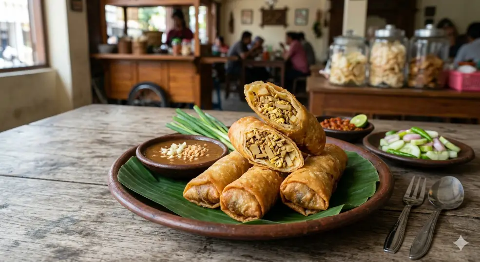 lumpia goreng isi rebung dengan daun bawang