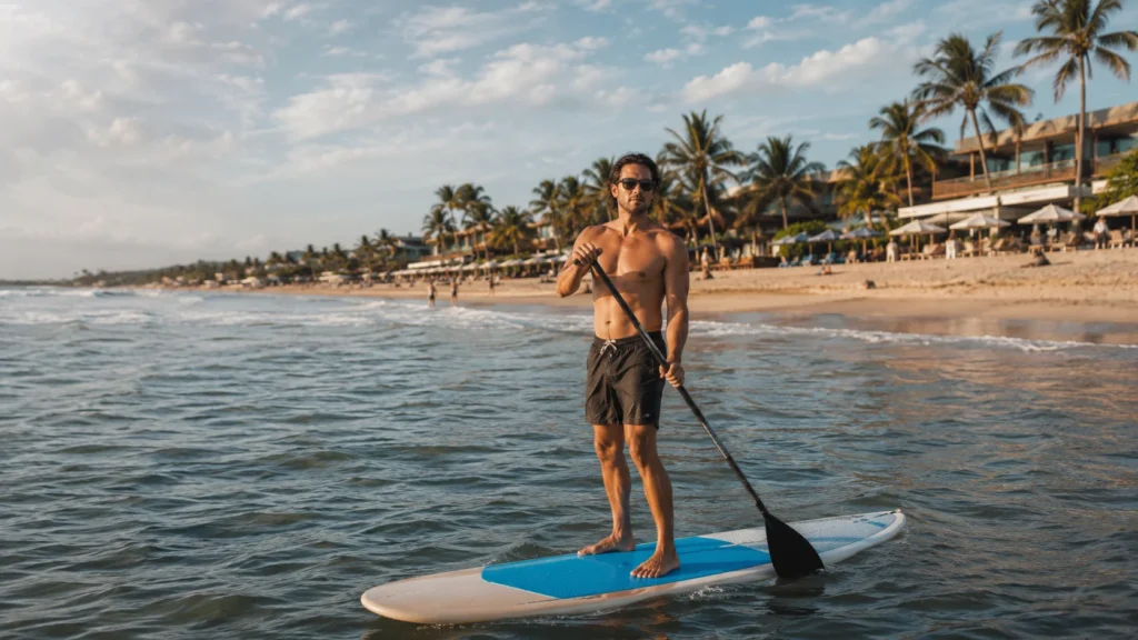 paddleboarding di pantai seminyak