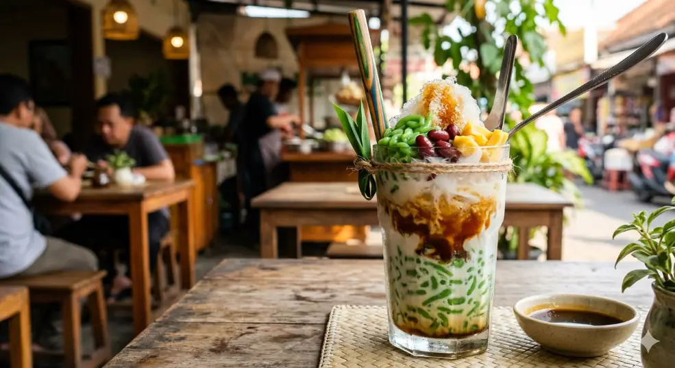 segelas es cendol dengan toping lengkap