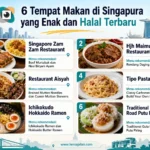 Infografis 6 tempat makan enak dan halal di Singapura, lengkap dengan rekomendasi menu dari Singapore Zam Zam hingga Haig Road Putu Piring.