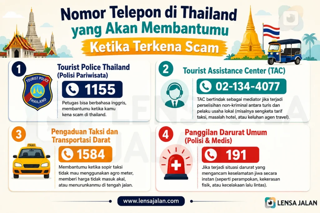 infografis nomor darurat untuk wisatawan selama berada di thailand