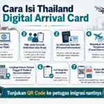 Infografis cara mengisi Thailand Digital Arrival Card atau TDAC, mulai dari mengakses situs resmi, mengisi data diri dan perjalanan, hingga menyimpan QR Code untuk ditunjukkan kepada petugas imigrasi Thailand.